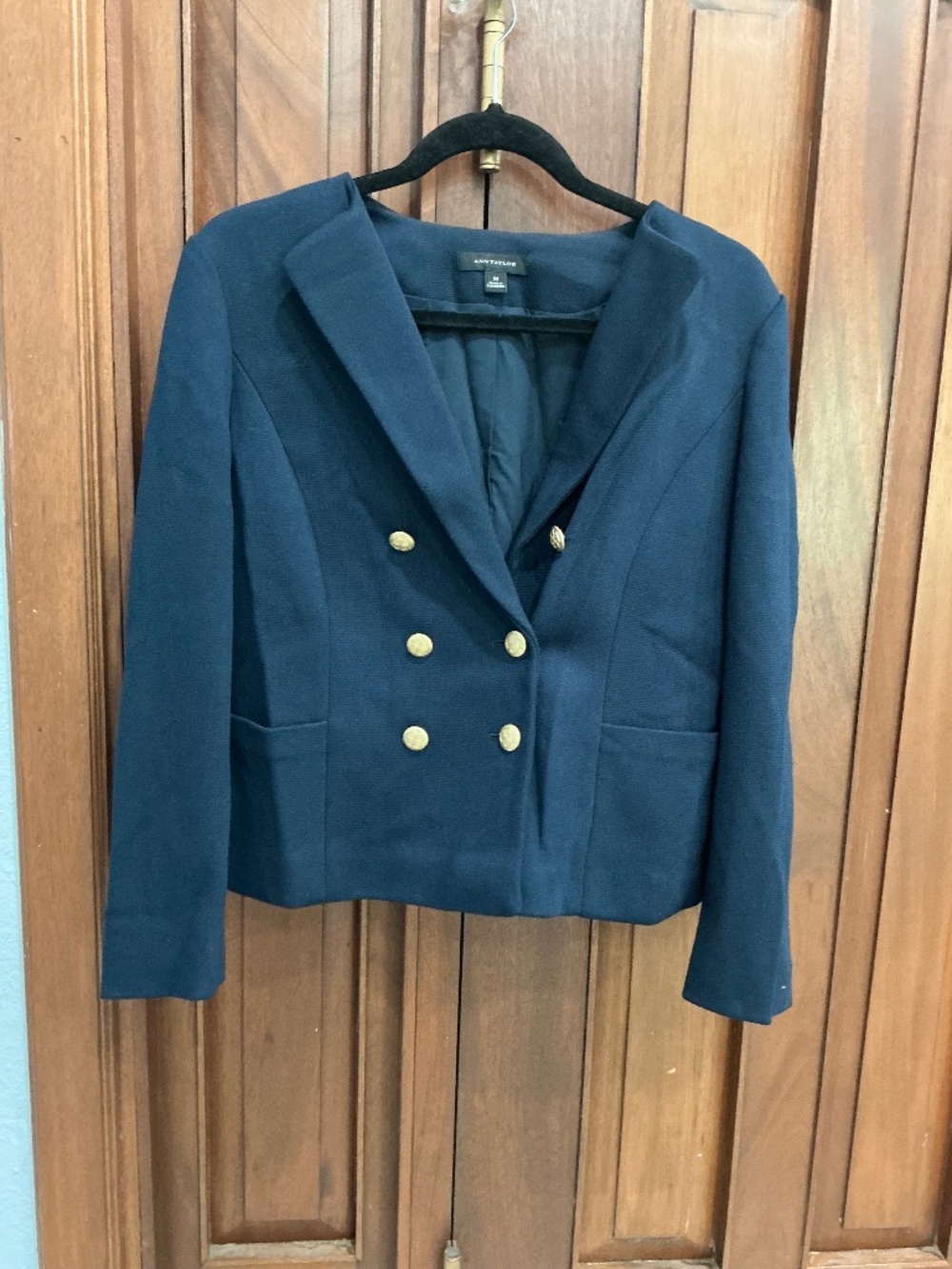 Ann Taylor: Navy Blue Gold Button Blazer Jacket